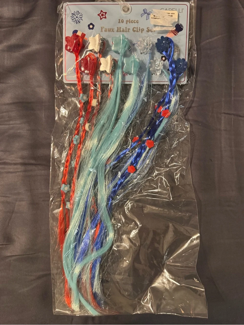 Capelli of New York Kids Faux Hair Clip Set - Red, Teal, Blue